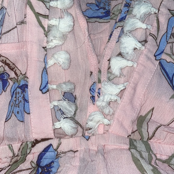 NWT Forever 21 Romper Pink & Blue drawstring waist, tassels, beautiful - Picture 6 of 7